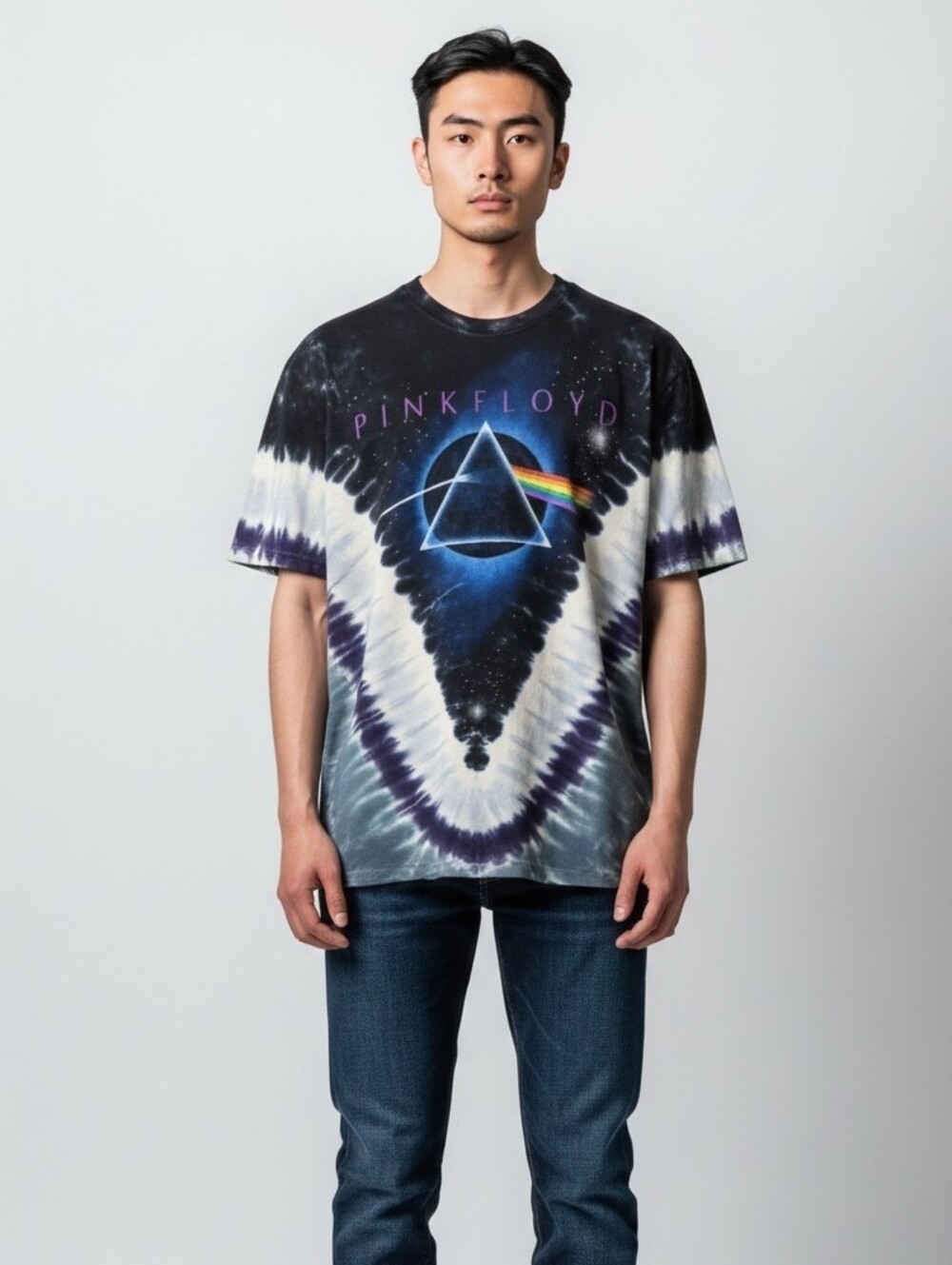 Liquid Blue Multicolor Tie Dye Graphic Pink Floyd Rock Band Men's T-shirt Size L